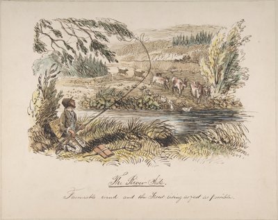 «La orilla del río, viento favorable y la trucha picando tan rápido como sea posible» de John Leech