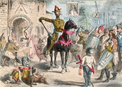 Guillermo inspeccionando a los voluntarios antes de la invasión de Inglaterra de John Leech