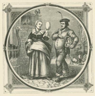 Una gallina pone huevos todos los días, pero un avestruz solo una vez al año (grabado) de John Leighton