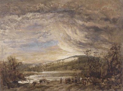 Paisaje fluvial, atardecer de John Linnell
