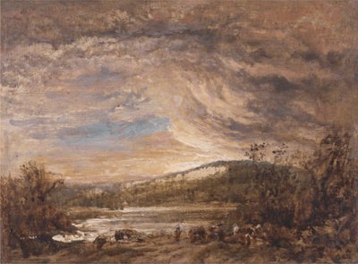 Paisaje fluvial, puesta de sol de John Linnell