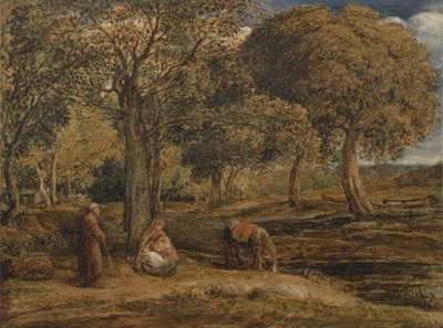 Paisaje con grupo familiar, posiblemente El descanso en la huida a Egipto, c.1827 de John Linnell