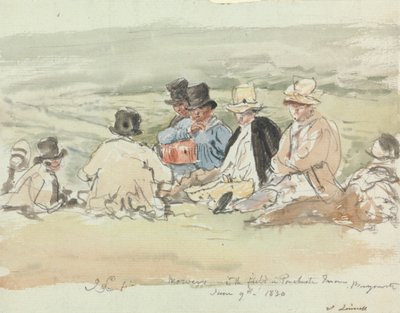 Segadores en el campo en Porchester Terrace, Bayswater, 9 de junio de 1830 de John Linnell
