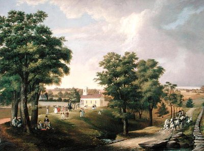 Vista de la casa de la escuela en Greens Farms de John Ludlow Morton