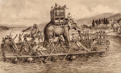 Aníbal cruzando el río Ródano (litografía) de John Macfarlane
