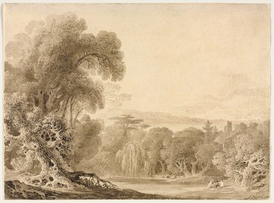 Figures Seated by a Lake in a Wooded Landscape de John Martin
