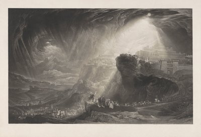 Josué ordena que el sol se detenga, prueba de impresión antes del texto de John Martin