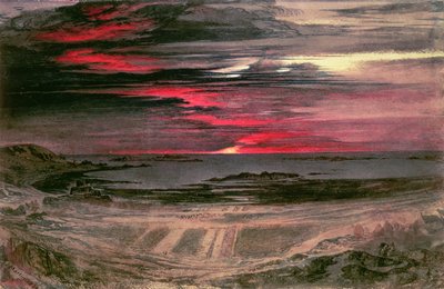 Puesta de sol sobre una bahía rocosa de John Martin
