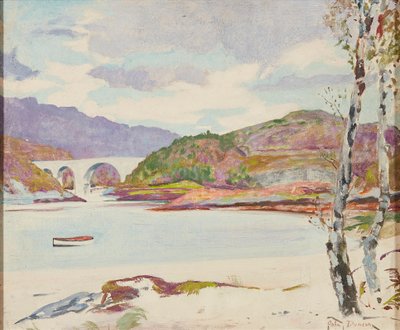 Puente sobre el río (óleo sobre tabla) de John Duncan