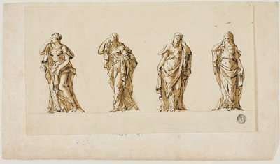 Diseño para un monumento funerario: Cuatro figuras femeninas de luto drapeadas de John Michael Rysbrack