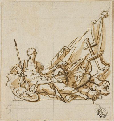 Guerrero sobre sarcófago acompañado de trofeos: Diseño no ejecutado para el monumento al primer duque de Marlborough de John Michael Rysbrack