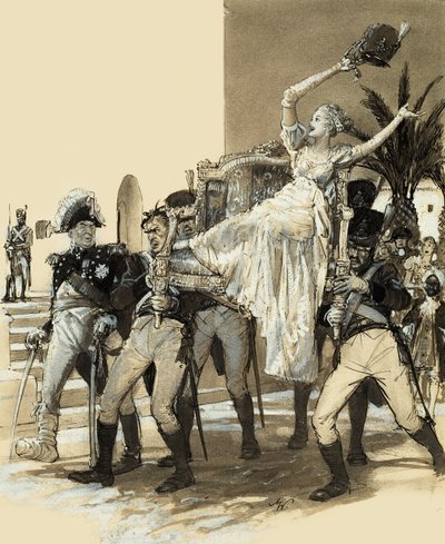 Niña transportada por soldados (gouache sobre papel) de John Millar Watt