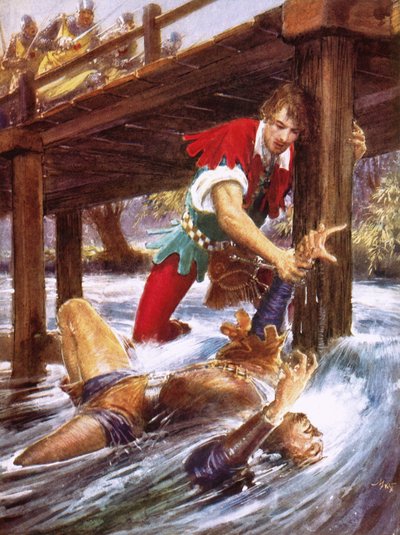 Robin Hood rescatando a Little John de un río de John Millar Watt