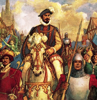 El duque de Guisa regresa triunfante a París en 1588 tras derrotar a los rebeldes protestantes franceses. de John Millar Watt