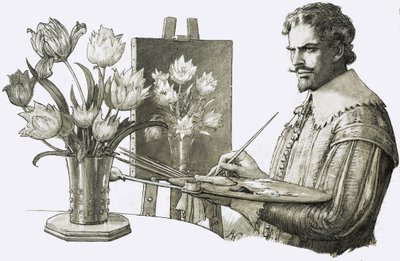Artista no identificado pintando flores de John Millar Watt