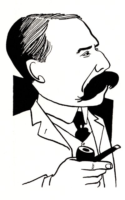 Edward Elgar - caricatura sosteniendo una pipa de John Minnion