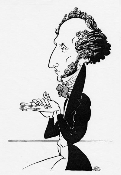 Felix Mendelssohn - Caricatura del compositor alemán, 3 de febrero de 1809 - 4 de noviembre de 1847 de John Minnion