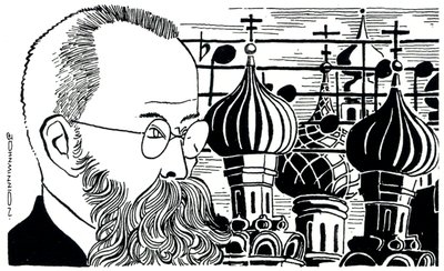 Rimsky Korsakov retrato (Rusia fondo de cúpulas de iglesia) compositor ruso ( 1844-1908 ) de John Minnion