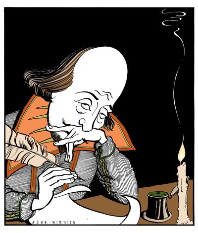 William Shakespeare escribiendo una obra de John Minnion de John Minnion