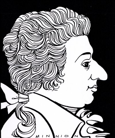 Wolfgang Amadeus Mozart - caricatura de John Minnion
