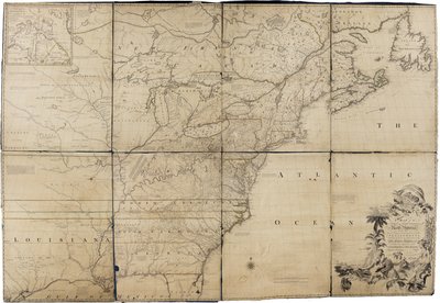 Mapa de los dominios británicos y franceses en Norteamérica por Mitchell de John Mitchell