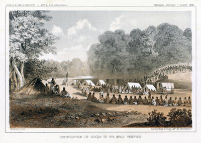 Distribución de bienes a los Gros Ventres, pub. 1860 de John Mix Stanley