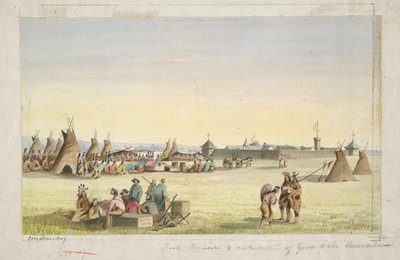 Fort Union y distribución de bienes a los Assiniboins de John Mix Stanley