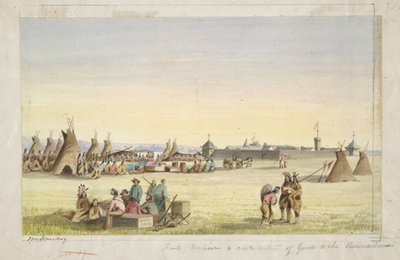Fort Union y distribución de bienes a los assiniboin de John Mix Stanley