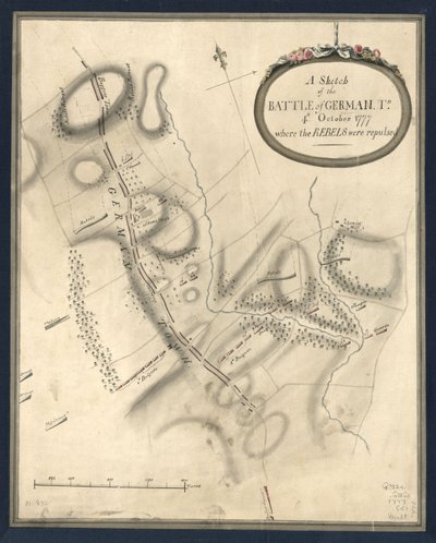 Esbozo de la batalla de German. Tn., 4 de Octubre de 1777, donde los rebeldes fueron rechazados. LOC gm71000932 de John Montresor