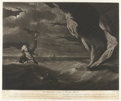 John Money con su globo se estrelló en el mar La situación peligrosa del mayor Mony, 23 de julio de 1785 (título sobre el objeto) de John Murphy