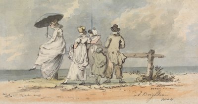 En Brighton, 1804: Tres mujeres, un niño y un hombre mirando al mar de John Nixon