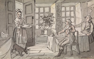 Figuras sentadas a una mesa a las que se sirve comida, Crockem Wells, Devonshire de John Nixon