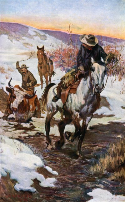 Trabajo de invierno para los vaqueros (litografía en color) de John Norval Marchand