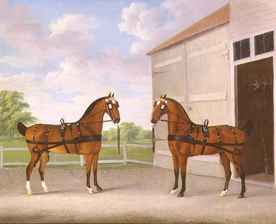 Un Par de Caballos de Carruaje en un Patio de Establos de John Nott Sartorius