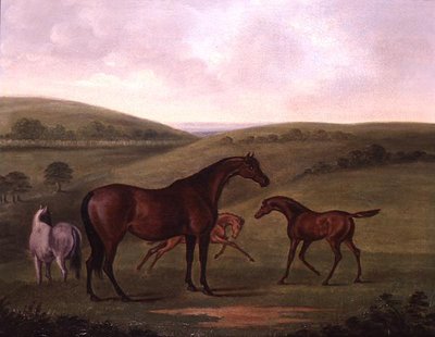 Yegua con potros en un paisaje de John Nott Sartorius