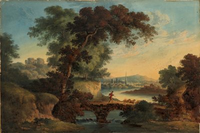 Paisaje con castillo y puente, hacia 1808-20 (gouache y acuarela) de John Oldfield