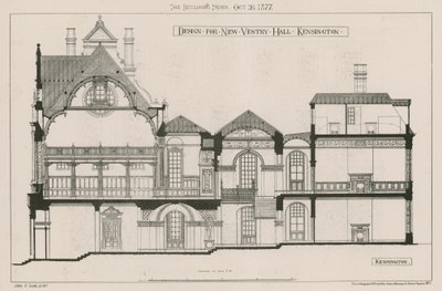Diseño para el Nuevo Salón de la Sacristía, Kensington de John Oldrid Scott