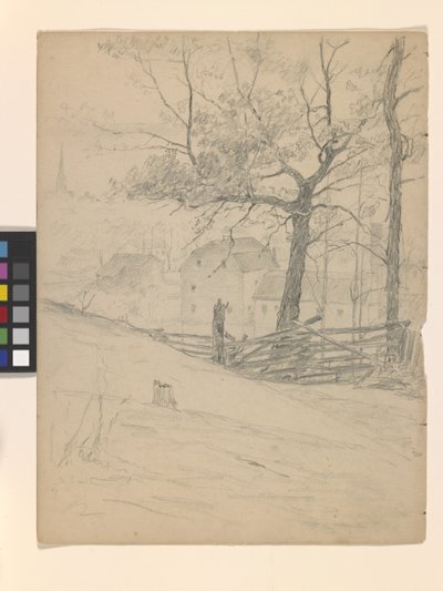 Study For The Old Mills At Brookville (lápiz sobre papel blanco) de John Otis Adams