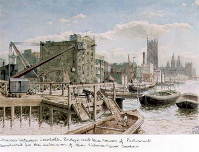 Vista del río de los muelles entre Lambeth Bridge y las Casas del Parlamento de John Phillipp Emslie