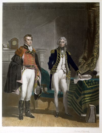 Encuentro entre el general de división Sir Arthur Wellesley y el vicealmirante Horatio Nelson, septiembre de 1805, grabado por Samuel William Reynolds (1794-1872), publicado por A.J. Isaacs. de John Prescott (after) Knight