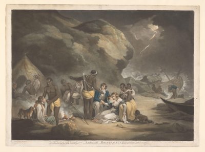 Los africanos ayudan a los náufragos británicos Hospitalidad africana (título sobre el objeto) de John Raphael Smith