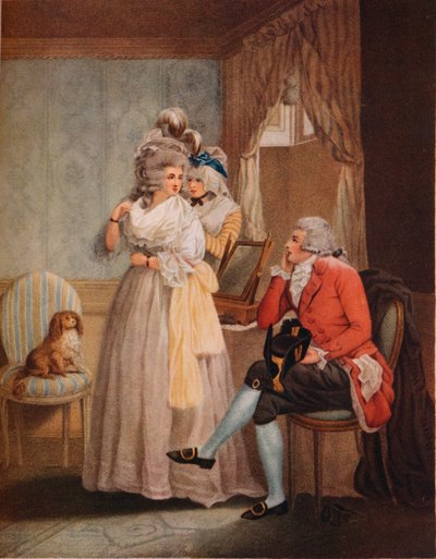 Vistiéndose para el baile de máscaras. Laetitia huye de la reflexión a los entretenimientos públicos, 1789 de John Raphael Smith