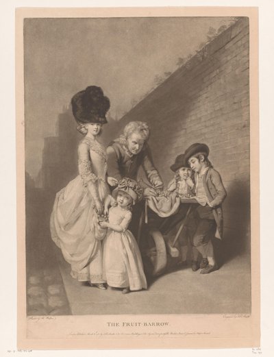 Retrato de una familia, posiblemente la familia Walton. The Fruit Barrow (título sobre el objeto) de John Raphael Smith