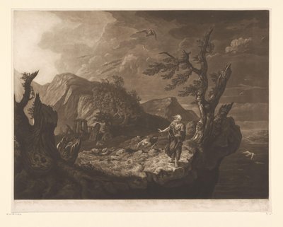 Paisaje tormentoso con bardo al borde del acantilado de John Raphael Smith