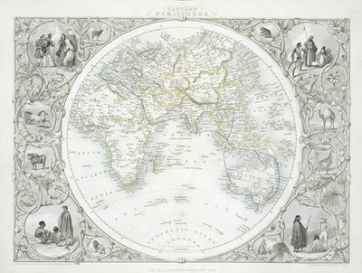 Hemisferio Oriental, de una Serie de Mapas del Mundo publicados por John Tallis und Co., Nueva York y Londres, 1850s de John Rapkin