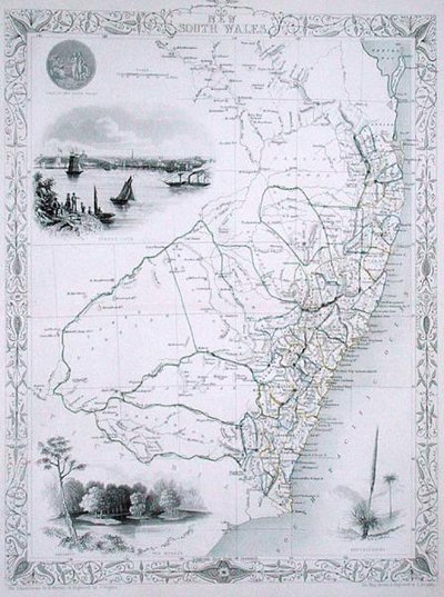 Nueva Gales del Sur, de una serie de mapas mundiales publicados por John Tallis & Co., Londres y Nueva York de John Rapkin