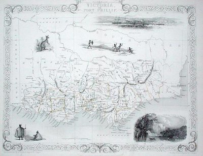 Victoria o Port Phillip, Australia, de una serie de mapas mundiales publicados por John Tallis & Co, Nueva York y Londres de John Rapkin