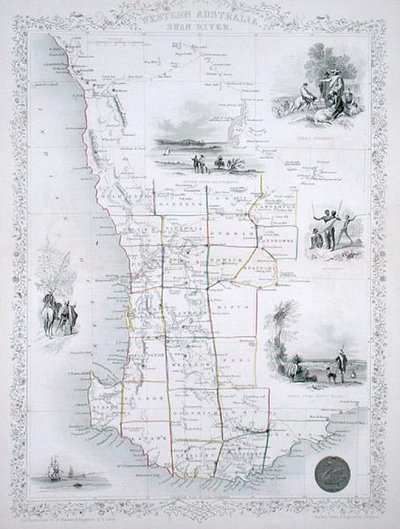 Australia Occidental, de una Serie de Mapas del Mundo publicada por John Tallis & Co., Londres y Nueva York de John Rapkin