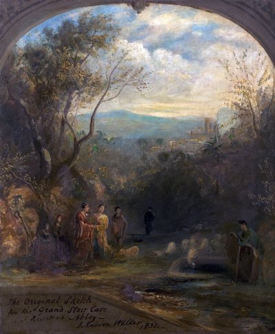 El Boceto Original para la Gran Escalera en la Abadía de Newstead, Nottinghamshire de John Rawson Walker
