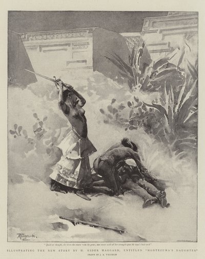 Ilustrando la nueva historia de H Rider Haggard, titulada La hija de Moctezuma de John Reinhard Weguelin